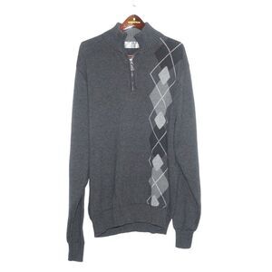 Oscar de la Renta Men’s Zip-Collar Gray Sweater, Large